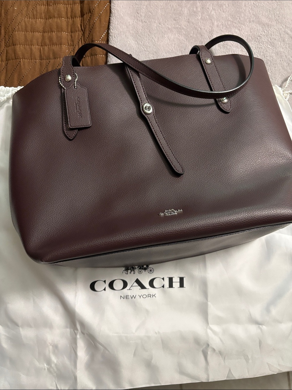 Coach Pebbled Leather Tote Bag - ox blood